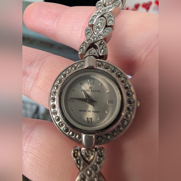 Anne Klein Rhinestone Watch with X O Design Band 90s Silver Toned/Plated Vintage main image 4